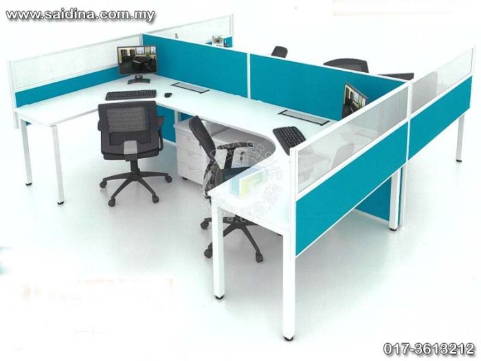 Workstation (2 seater) c/w Half glass & Full board Panel, L shape table, U metal leg & 3D Mobile Pedestal | Model SGWS-FL201 - Image 2