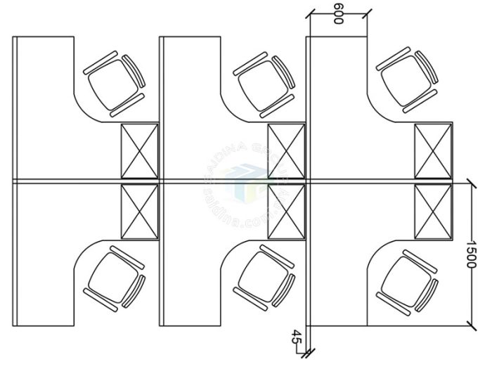 Workstation Cluster of 6 c/w L shape table, Half Glass Partition & 3D Mobile Pedestal | Model SGWS-iL601 - Image 2