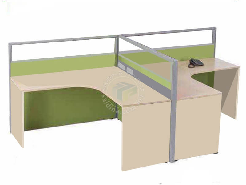 Workstation (2 seater) c/w L shape table, Half Glass partition | Model SGWS-EL205