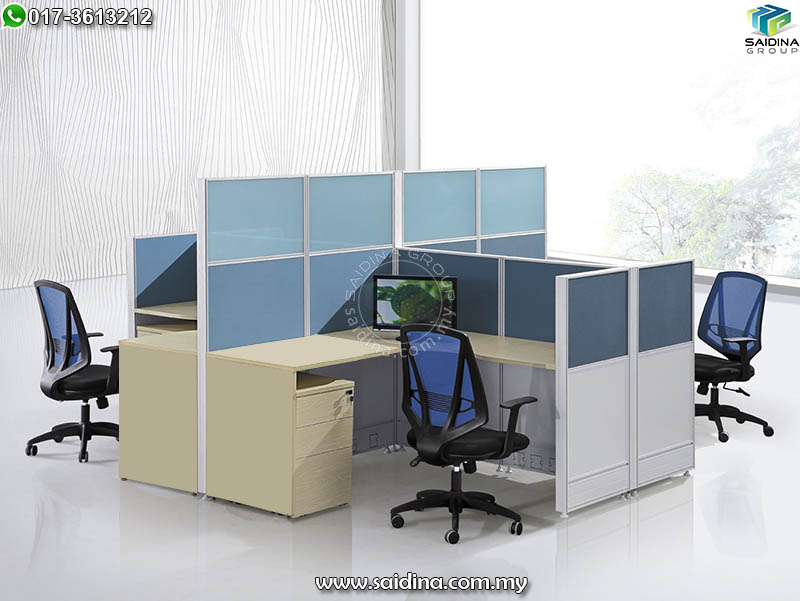 Workstation (4 seater) c/w L shape table & Full Board partition | Model SGWS-GL407