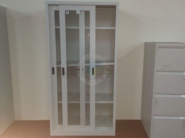 Full Height Glass Sliding Door Steel Cupboard