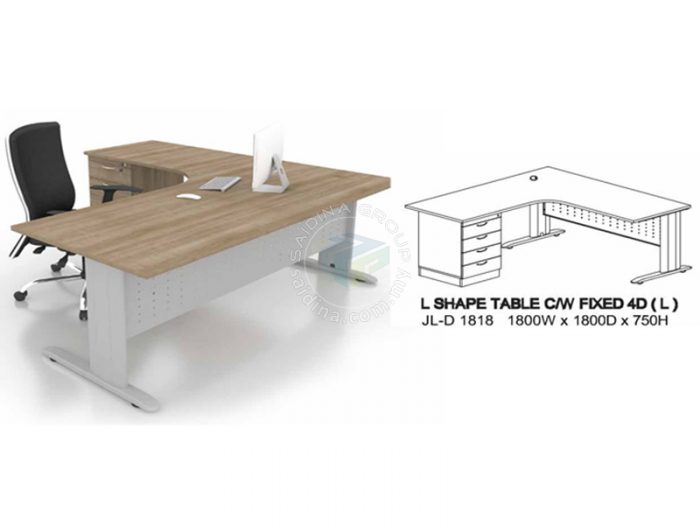 L shape Office Tables c/w J Metal Leg & Fixed Pedestal 4D - Image 2