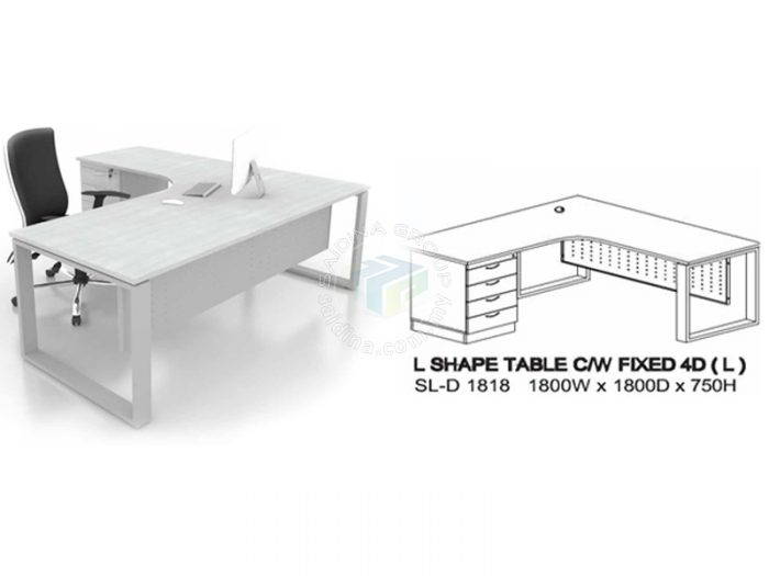 L shape Office Tables c/w Square Metal Leg & Fixed Pedestal 4D - Image 2
