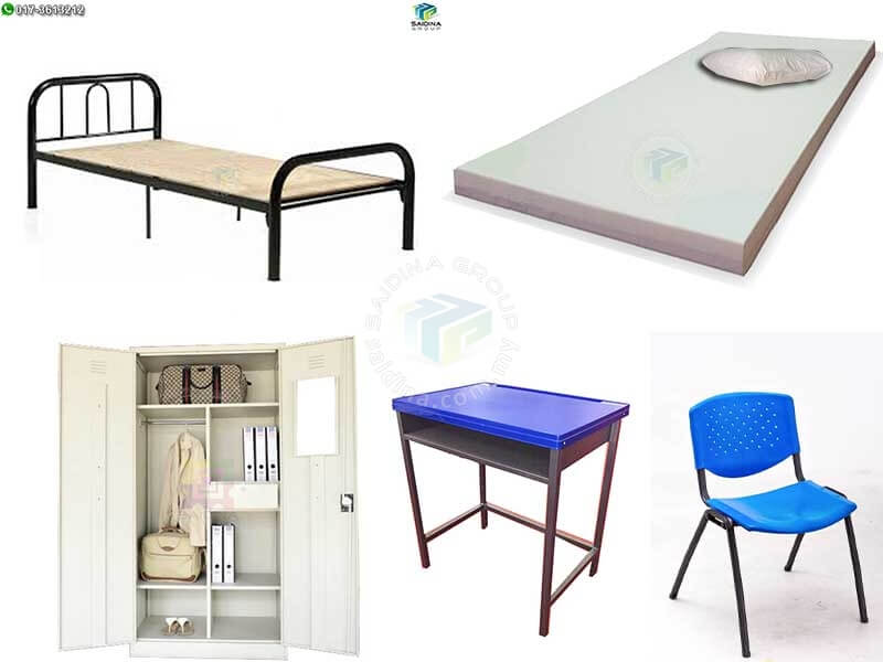 Hostel Furniture Package | Single Bed + Mattress & Pillow + Wardrobe + Study Desk + Chair | Package HSTL-21