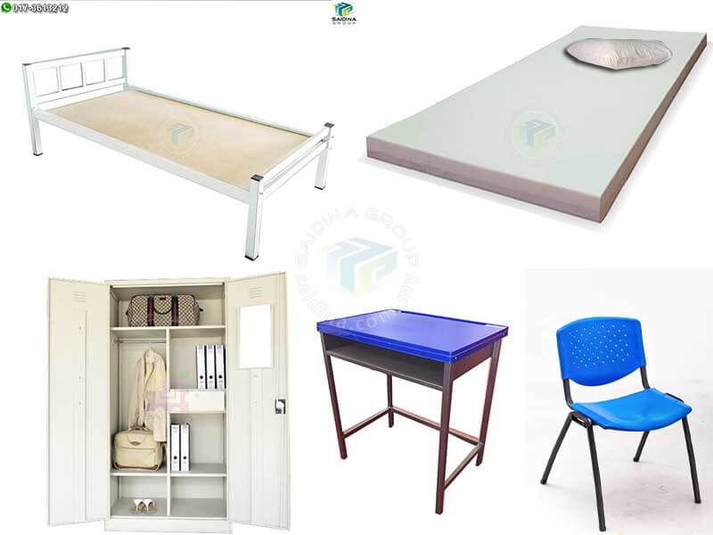 Hostel Furniture Package | Single Bed + Mattress & Pillow + Wardrobe + Study Desk + Chair | Package HSTL-22