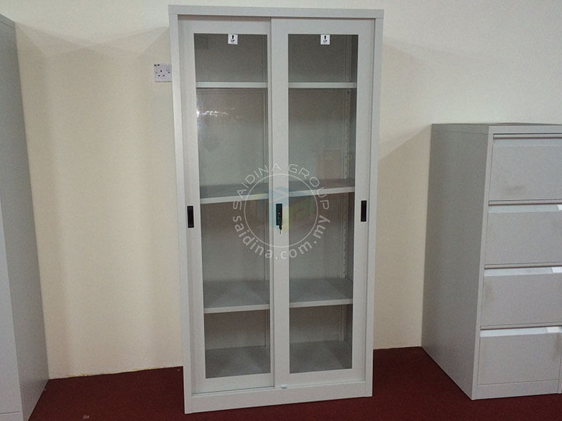 Full Height Glass Sliding Door Steel Cupboard