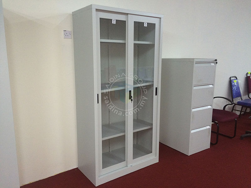 Full Height Glass Sliding Door Steel Cupboard