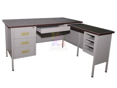 5′ L-shape Pedestal Steel Desk (Black Linoleum Top) | Model S101/LT