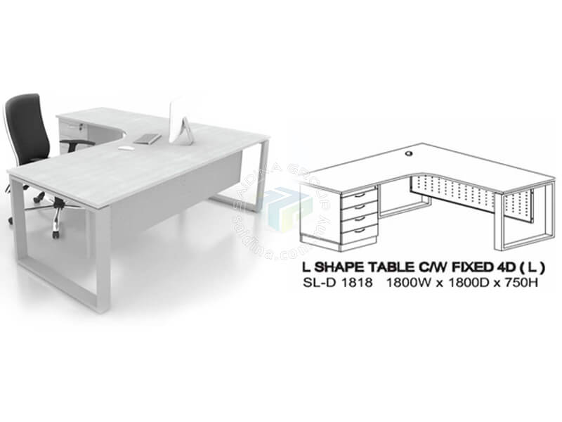 L shape Office Tables c/w Square Metal Leg & Fixed Pedestal 4D | Siri SL-D - Image 4