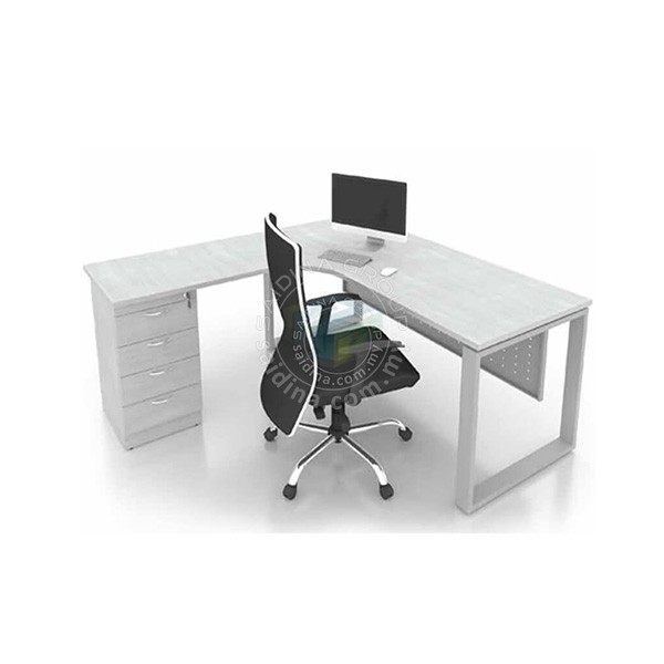 L shape Office Tables c/w Square Metal Leg & Fixed Pedestal 4D | Siri SL-D