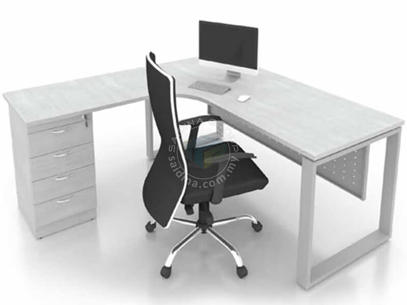 L shape Office Tables c/w Square Metal Leg & Fixed Pedestal 4D | Siri SL-D